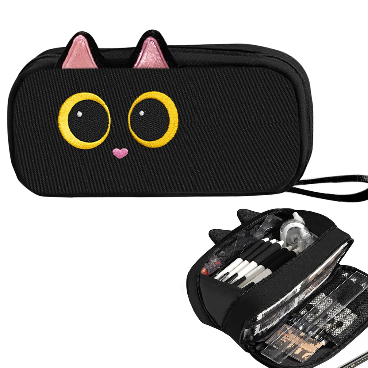 Large Capacity Pencil Case with Embroidered Animal Design
