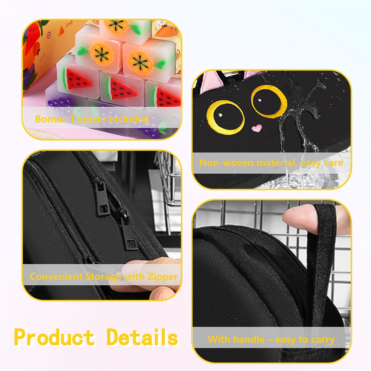 Large Capacity Pencil Case with Embroidered Animal Design