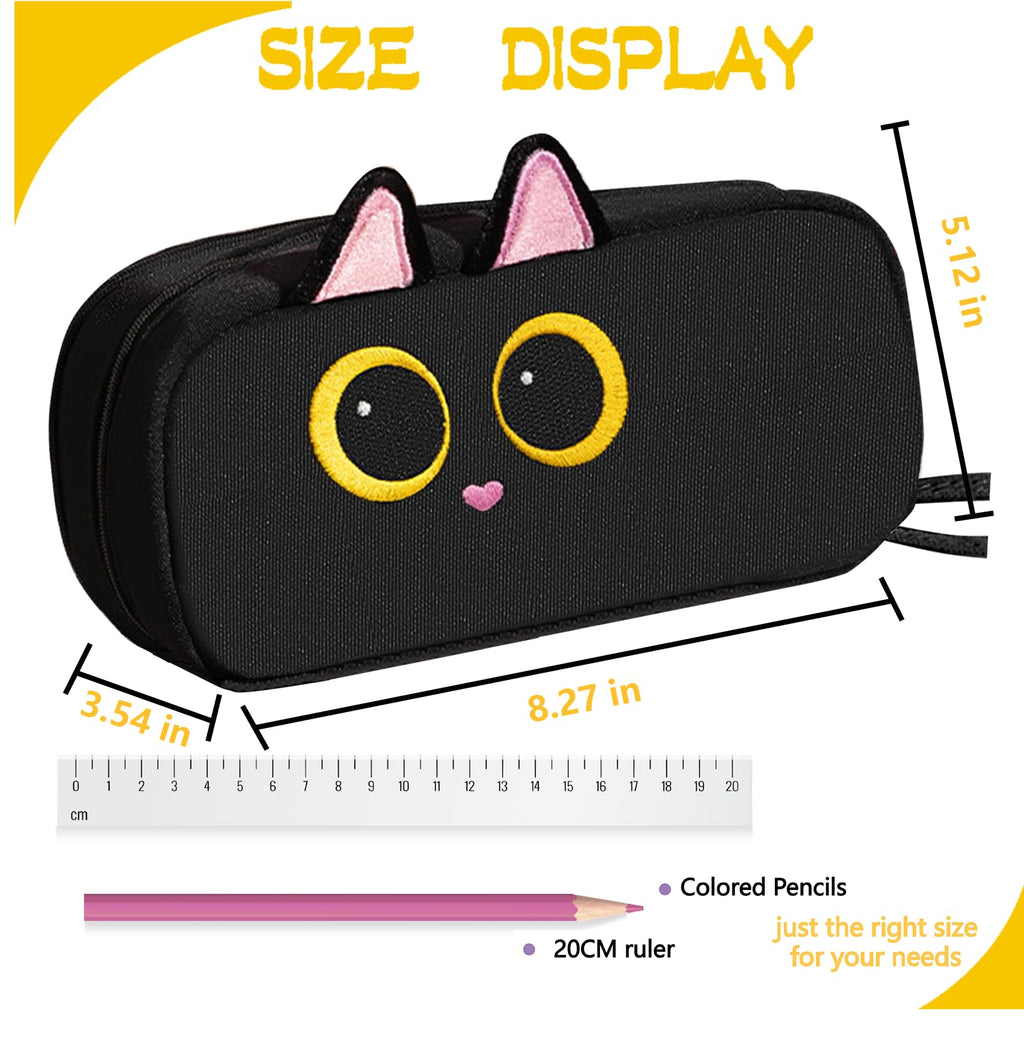 Large Capacity Pencil Case with Embroidered Animal Design