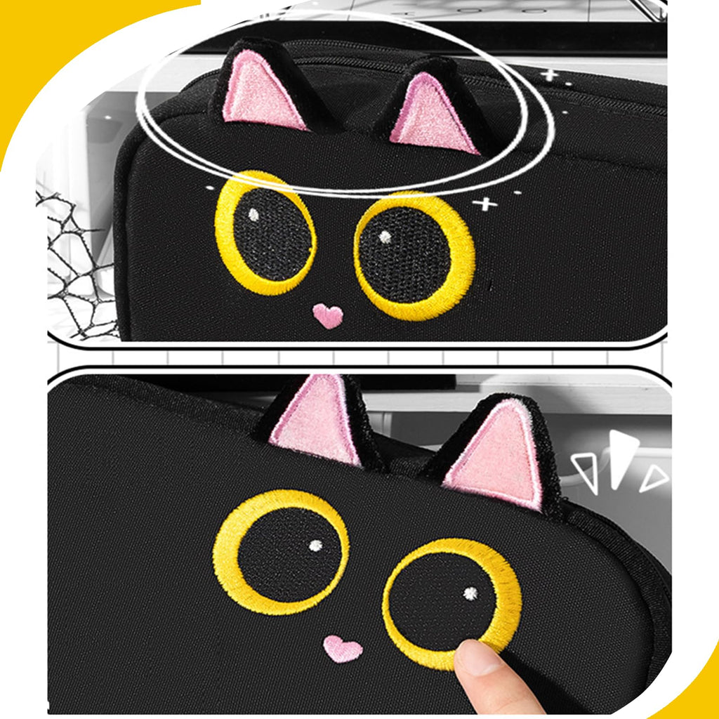 Large Capacity Pencil Case with Embroidered Animal Design