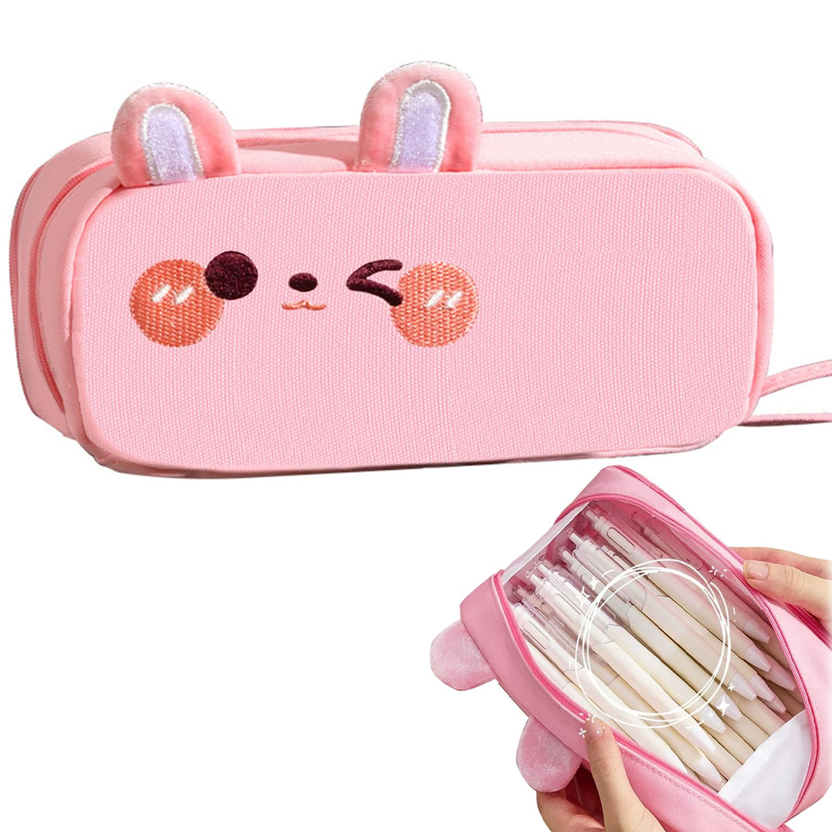 Large Capacity Pencil Case with Embroidered Animal Design