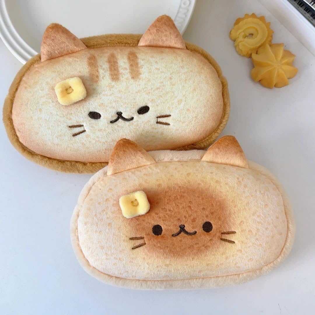 Cute Cat Toast Plush Pencil Case Large Capacity Pen Pouch