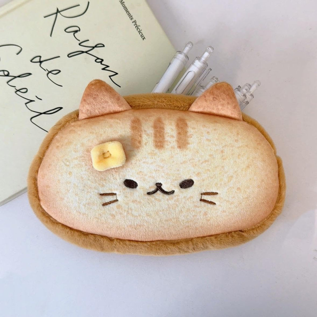 Cute Cat Toast Plush Pencil Case Large Capacity Pen Pouch