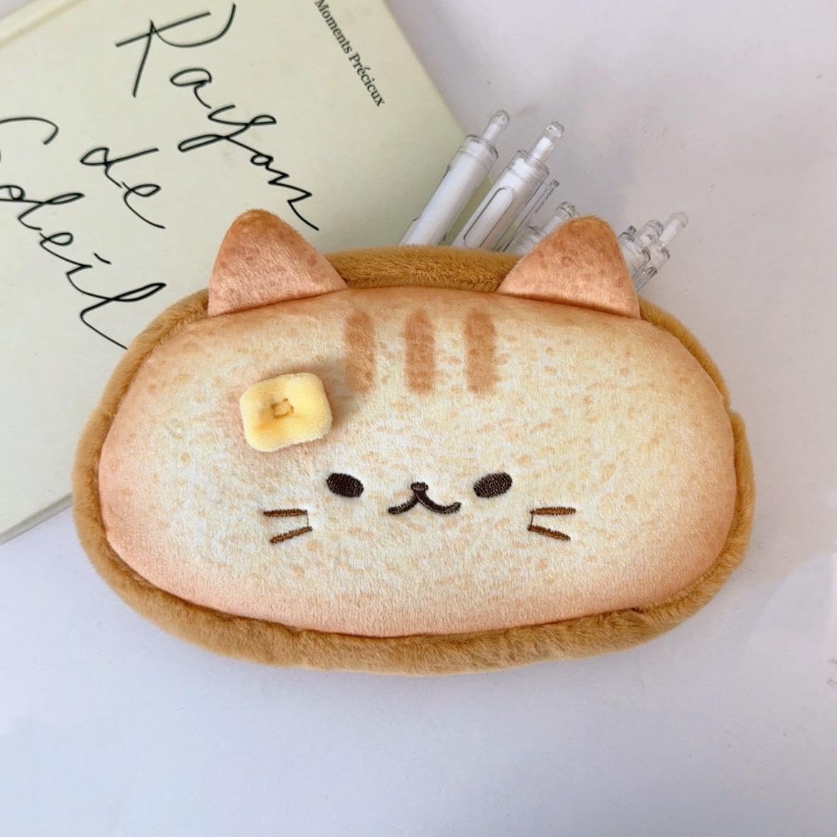 Cute Cat Toast Plush Pencil Case Large Capacity Pen Pouch