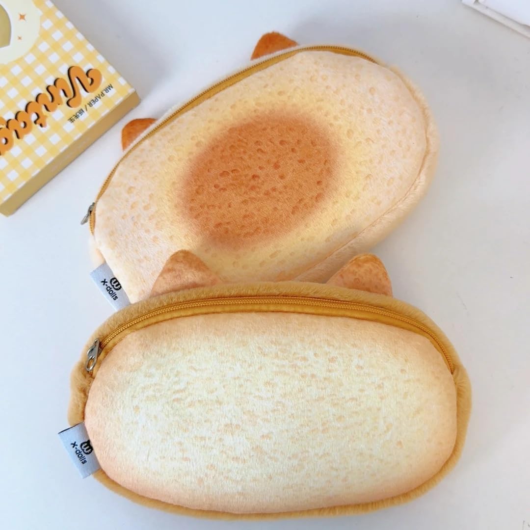 Cute Cat Toast Plush Pencil Case Large Capacity Pen Pouch
