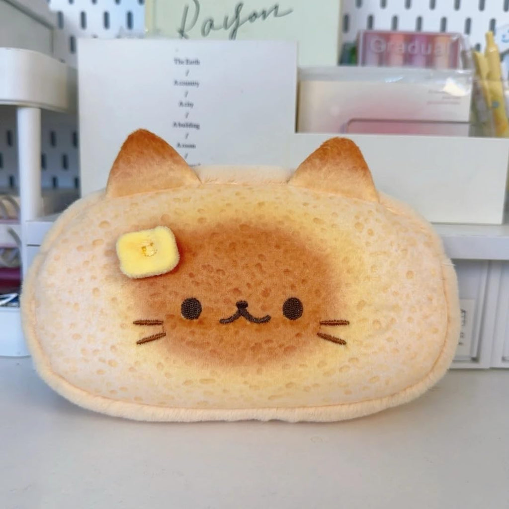 Cute Cat Toast Plush Pencil Case Large Capacity Pen Pouch