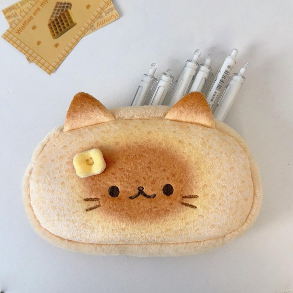 Cute Cat Toast Plush Pencil Case Large Capacity Pen Pouch
