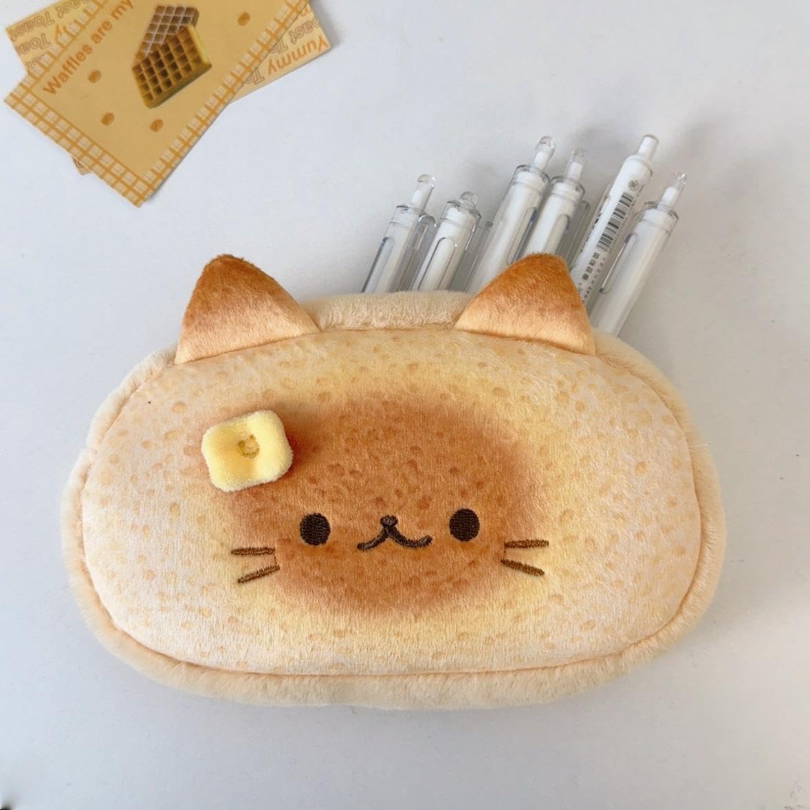 Cute Cat Toast Plush Pencil Case Large Capacity Pen Pouch