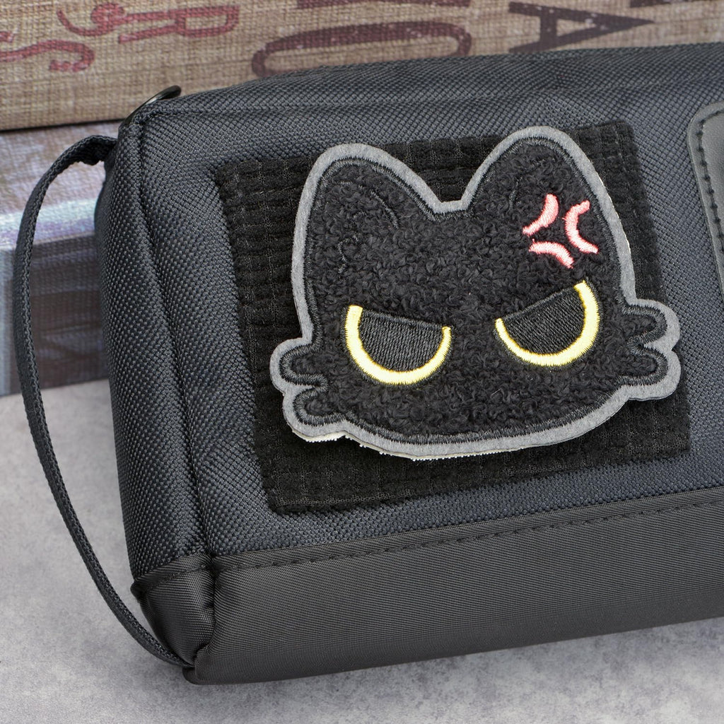 Large Capacity Cat Pencil Case with Decorative Stickers and Badges
