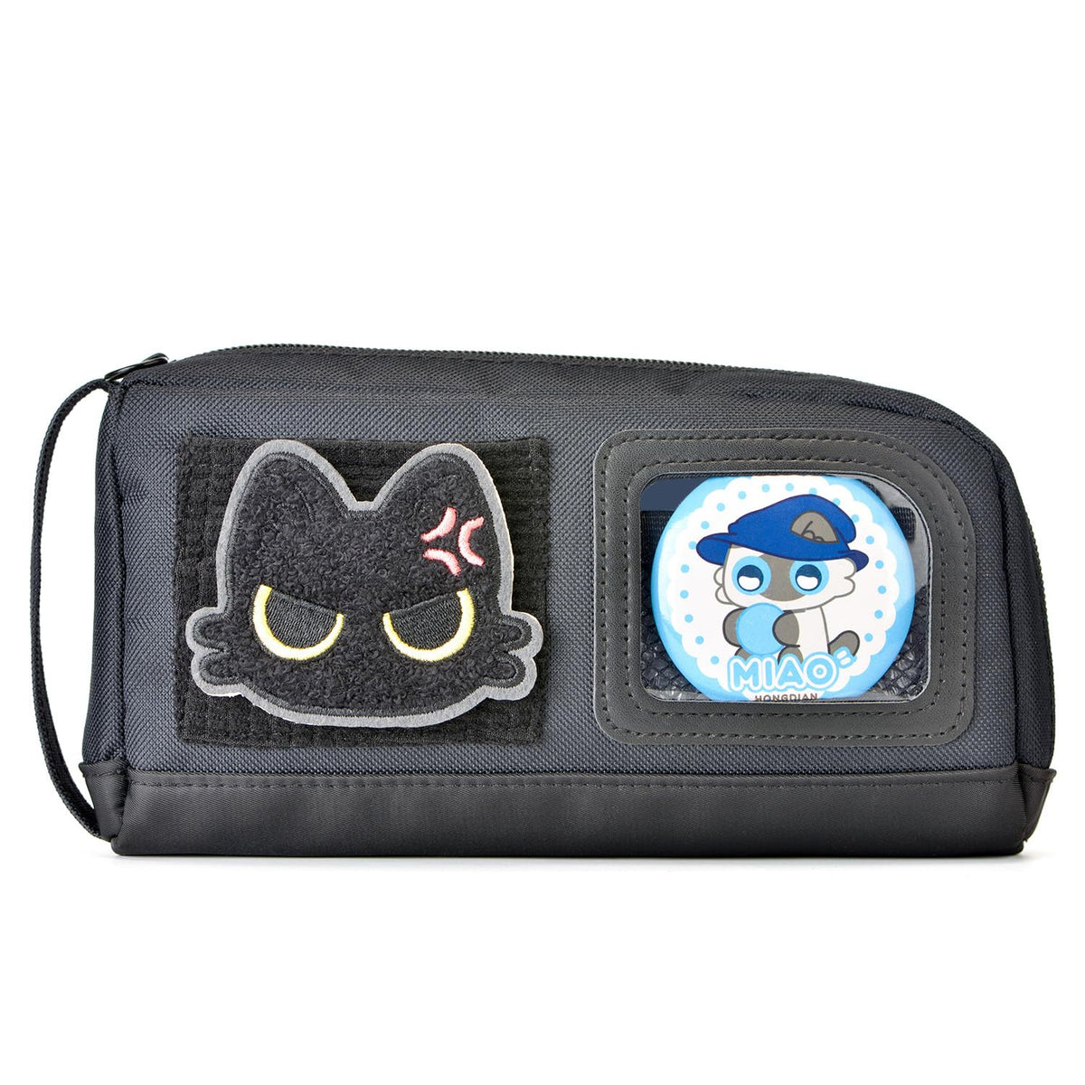 Large Capacity Cat Pencil Case with Decorative Stickers and Badges