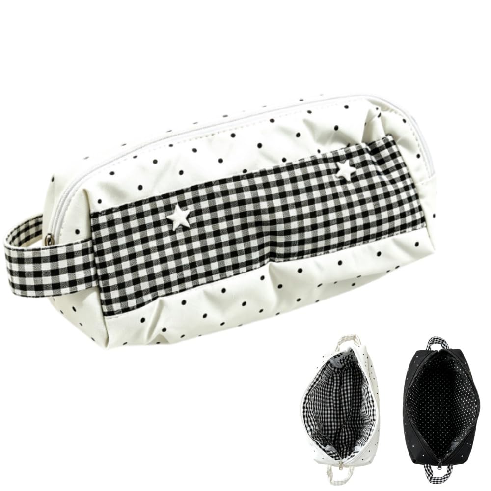 Large Retro Polka Dot Pencil Case with Zipper Closure