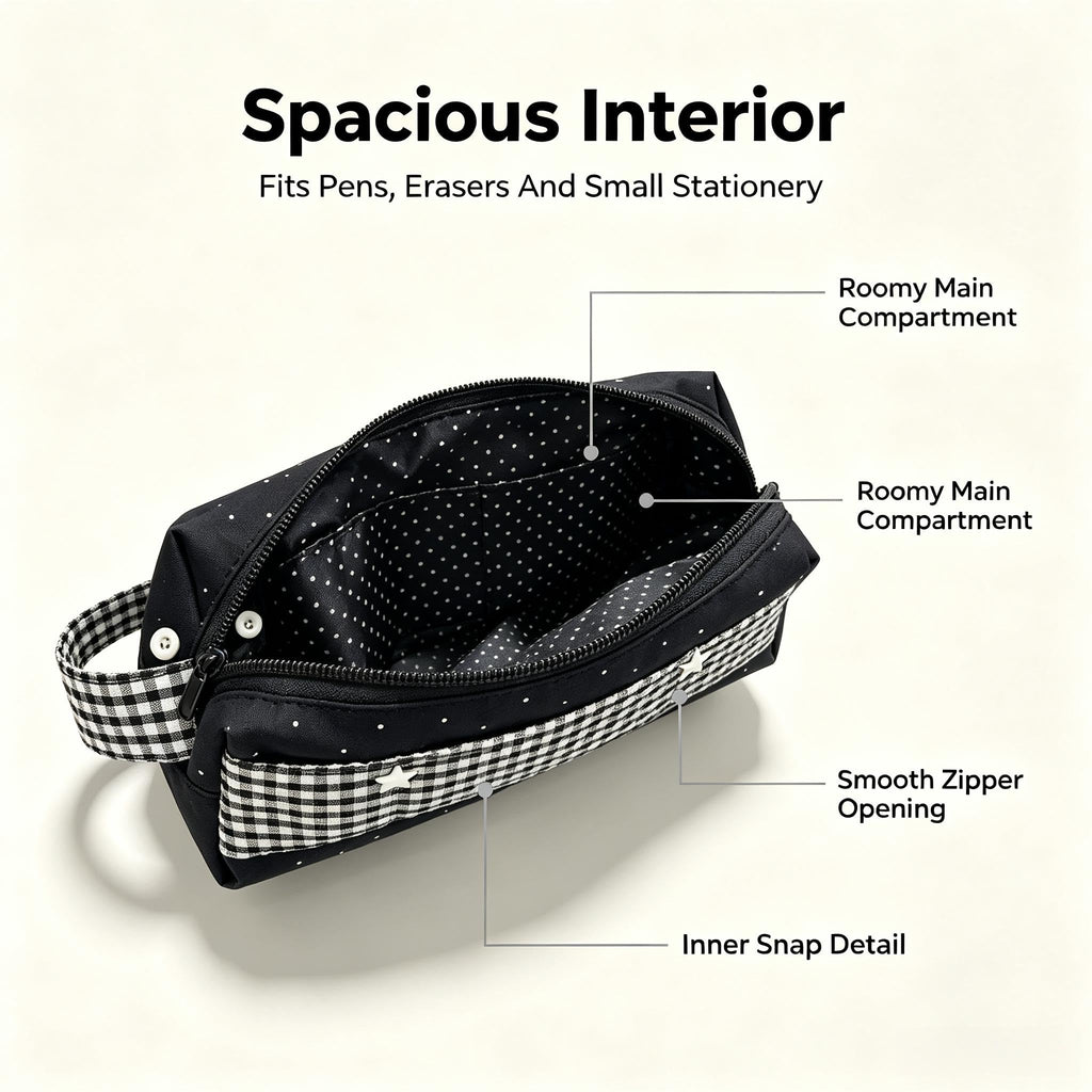 Large Retro Polka Dot Pencil Case with Zipper Closure