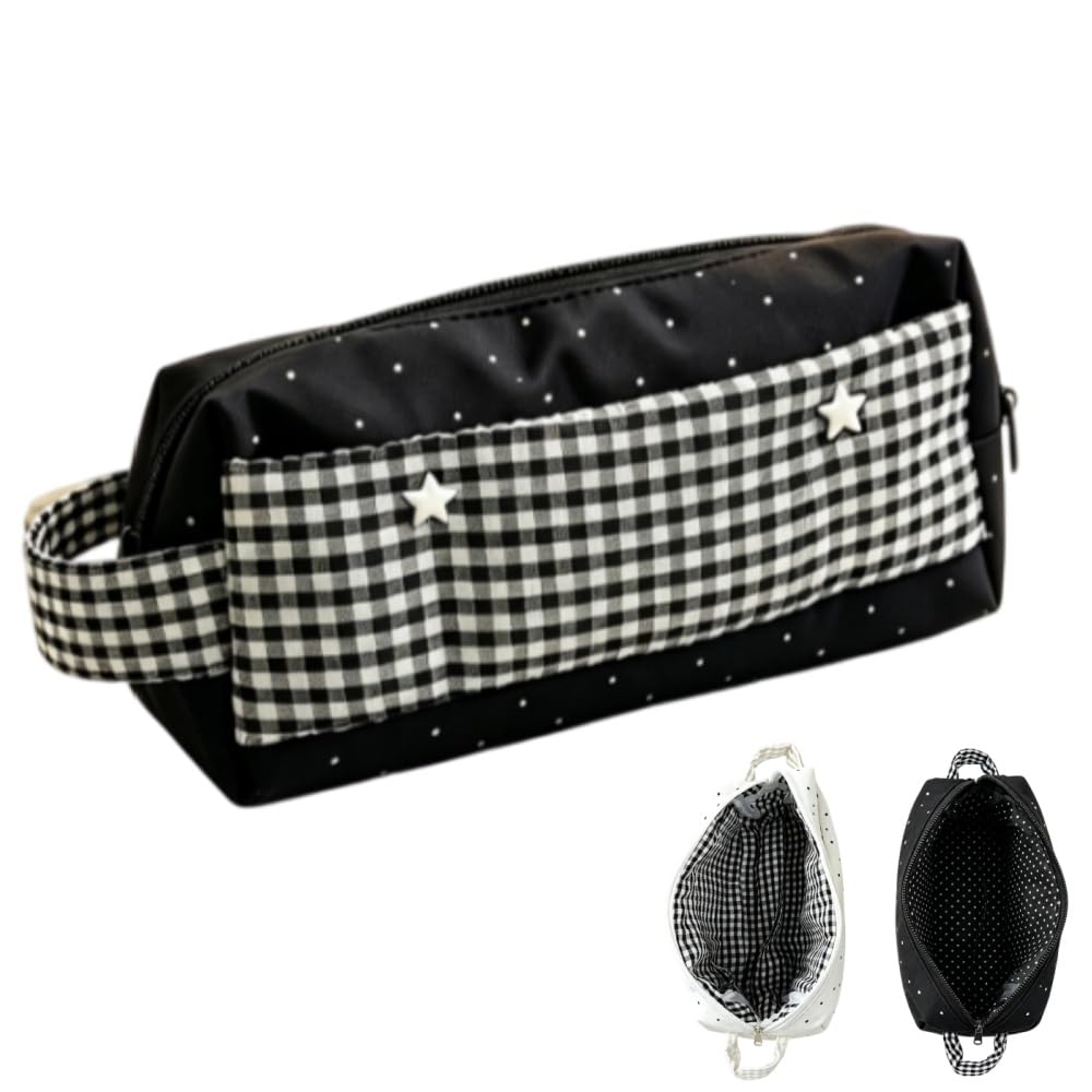 Large Retro Polka Dot Pencil Case with Zipper Closure