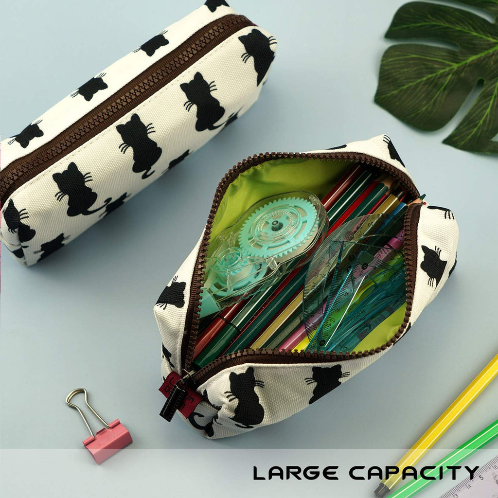 Cute Black Cat Pencil Case with Zipper and Organized Storage