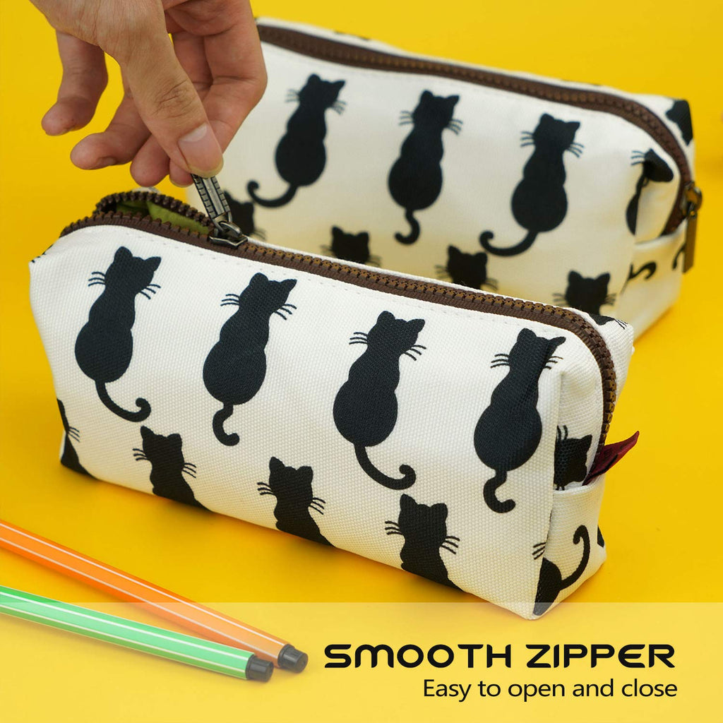 Cute Black Cat Pencil Case with Zipper and Organized Storage