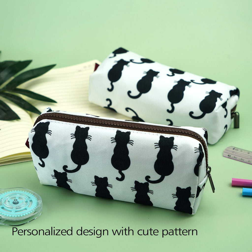 Cute Black Cat Pencil Case with Zipper and Organized Storage
