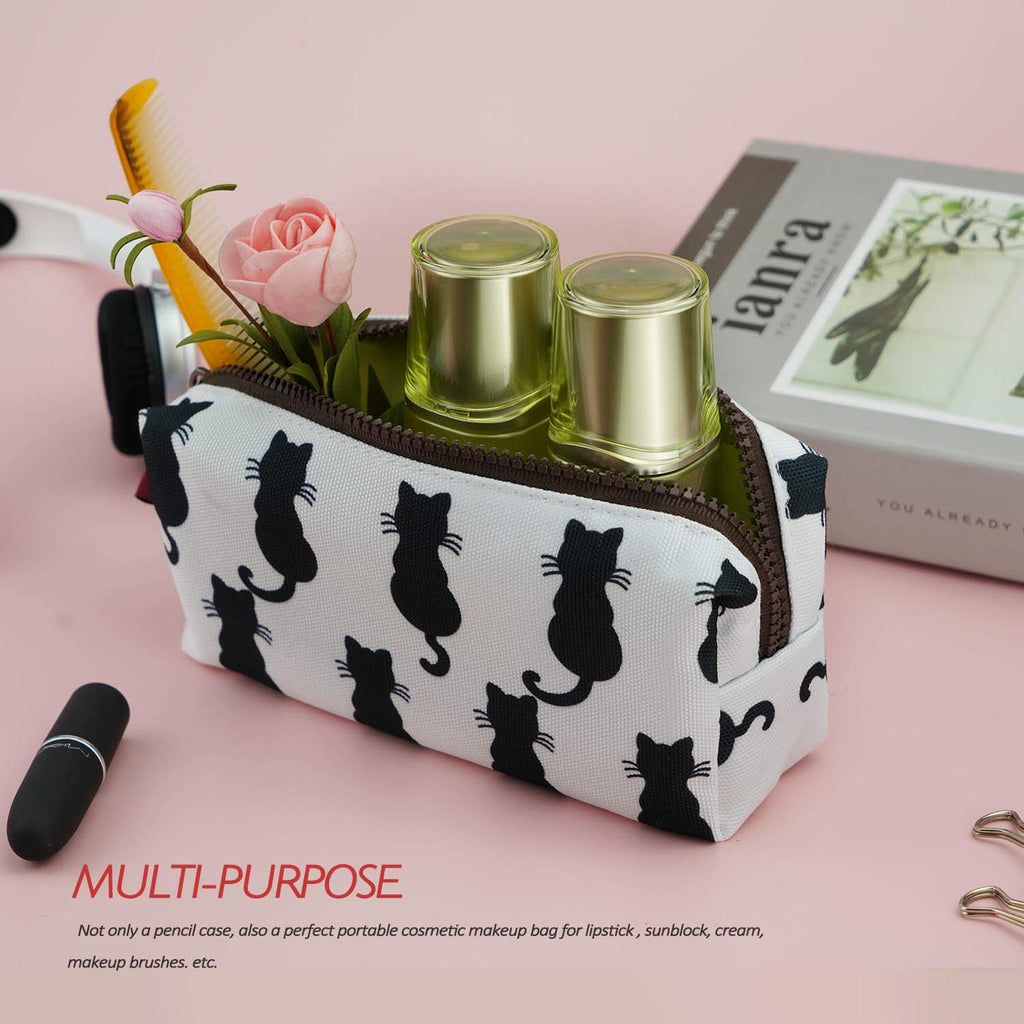 Cute Black Cat Pencil Case with Zipper and Organized Storage